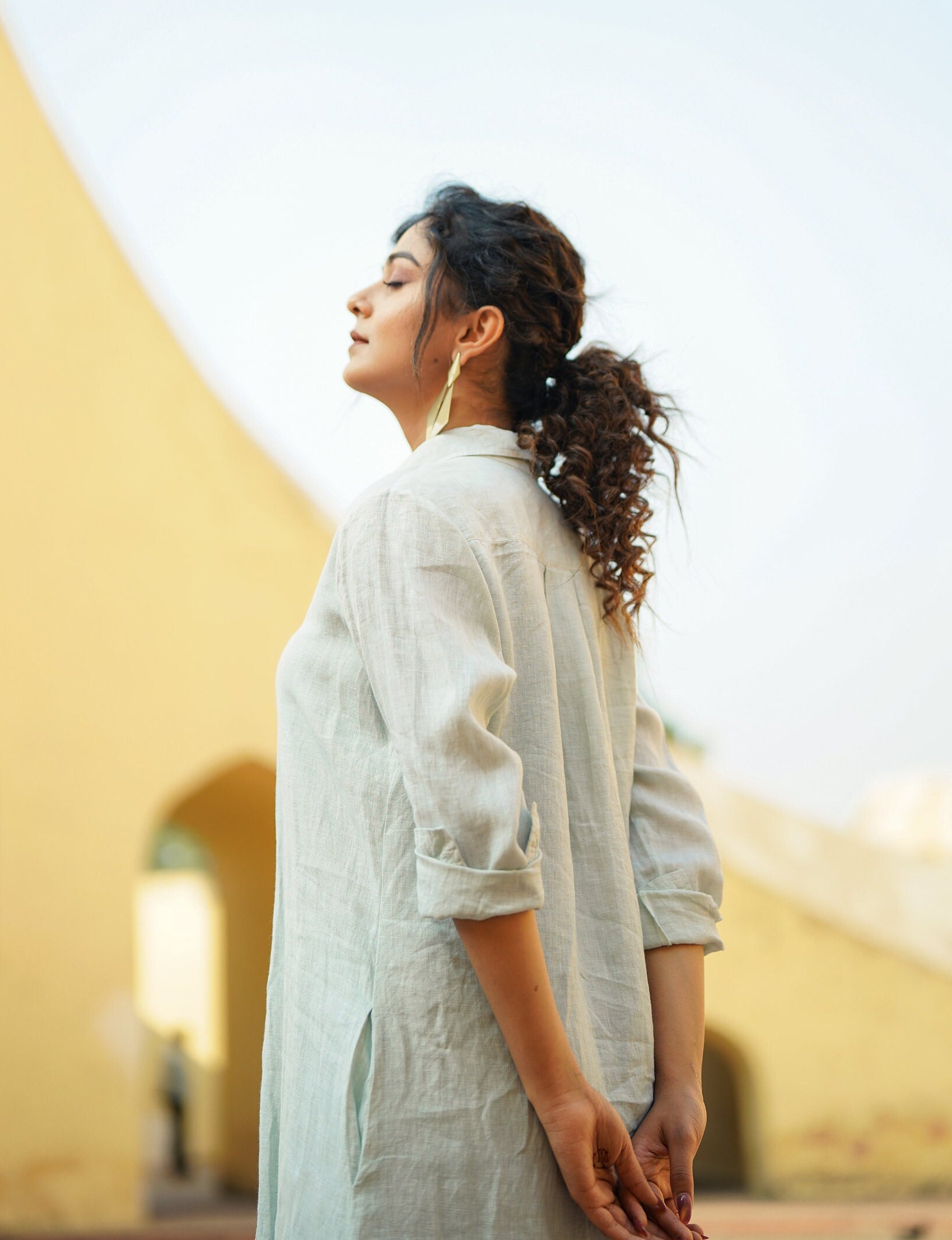 etsy linen shirt dress Washed Linen Shirt Dress With Pockets – Breathable Organic Summer Dress  Women | Fluid Fit Full Sleeve Dress | Rumpled Soft Linen Dress