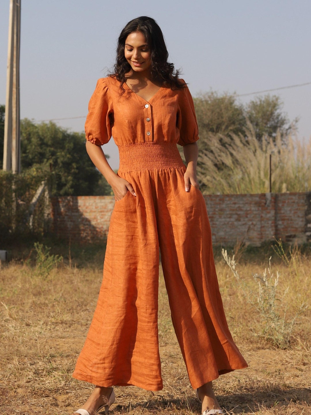 Pretty Garden Jumpsuit Reviews Indigo Linen Jumpsuit With Wide Leg