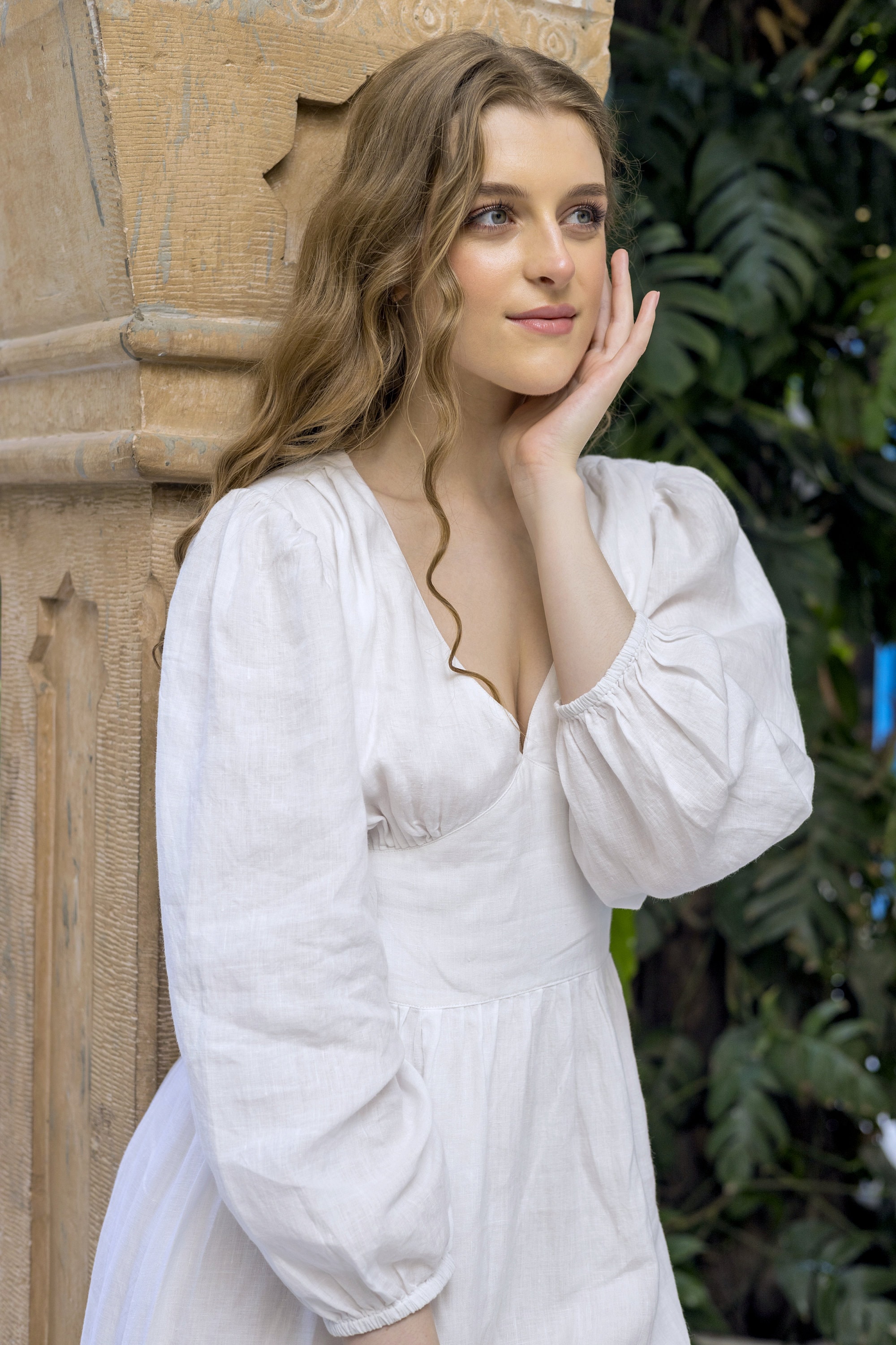 white linen long sleeve maxi dress The Solenne Linen Wrap Maxi Dress