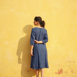 Button Down Linen Dress with Long Sleeve, V Neck Washed Linen Dress image 5