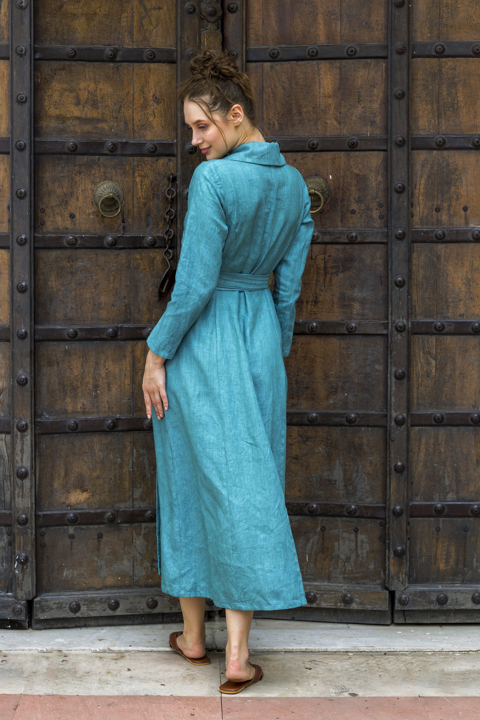 Linen Wrap Dress: Shawl Collar Maxi Robe With Pockets - Etsy