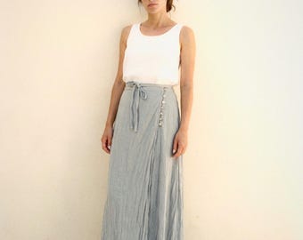 Wrap Linen Maxi Skirt in Light Grey | 100% Linen Skirt for Women, Handmade Made to Order, Plus Size
