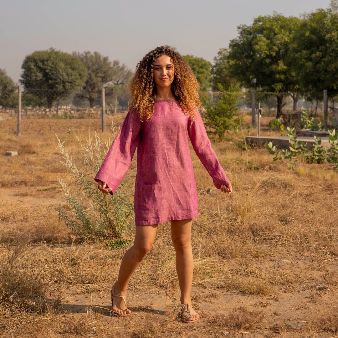 Pink Linen Shift Dress: Long Sleeve Organic Flax Tunic - Etsy Pink Linen Shift Dress: Long Sleeve Organic Flax Tunic - Etsy