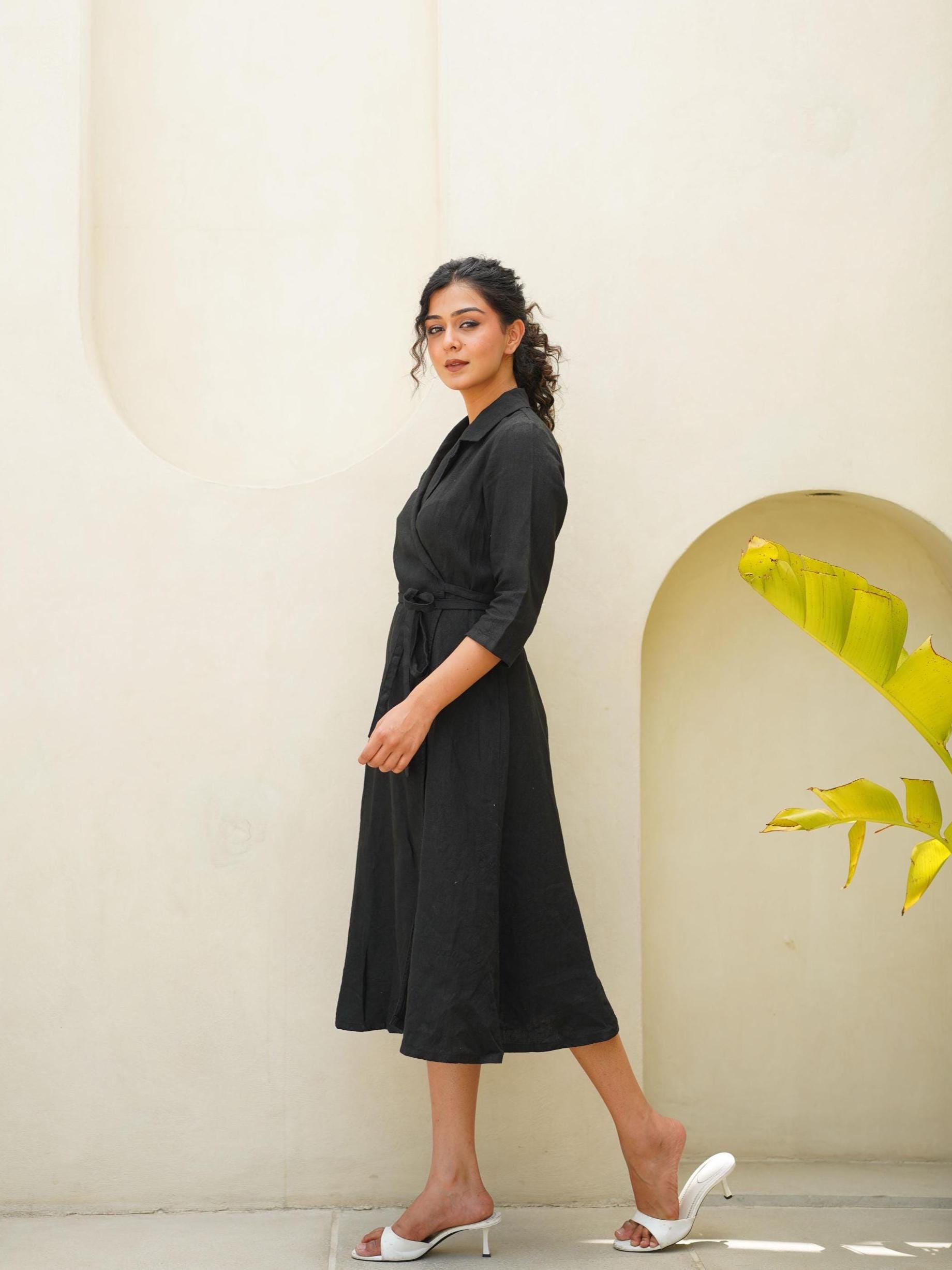black shirt wrap dress boohoo Women's Plus Wrap Shirt Dress in Black | Size: 14