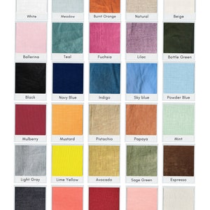 Puede incluir: Una carta de colores de 25 muestras de tela, cada una con un color y una textura diferentes. Las muestras est&aacute;n dispuestas en una cuadr&iacute;cula de cinco filas y cinco columnas. Los colores incluyen blanco, prado, naranja quemado, natural, beige, bailarina, azul verdoso, fucsia, lila, verde botella, negro, azul marino, &iacute;ndigo, azul cielo, azul polvo, mora, mostaza, pistacho, papaya, menta, gris claro, amarillo lima, aguacate, verde salvia, espresso, gris oscuro, coral, rojo atardecer, salm&oacute;n y avena.
