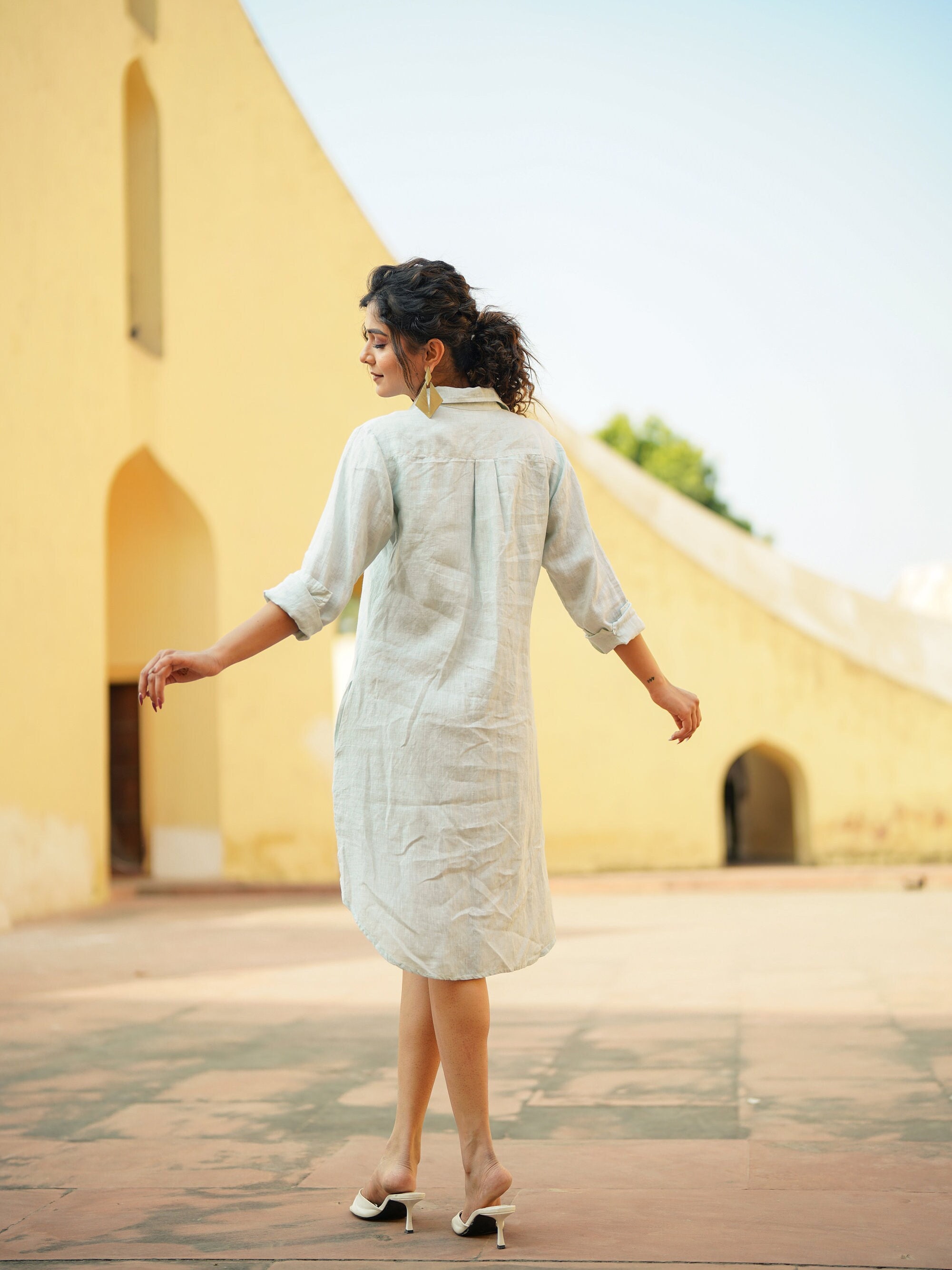 Washed Linen Shirt Dress With Pockets  Breathable Organic Summer Dress  Women | Fluid Fit Full Sleeve Dress | Rumpled Soft Linen Dress - Etsy