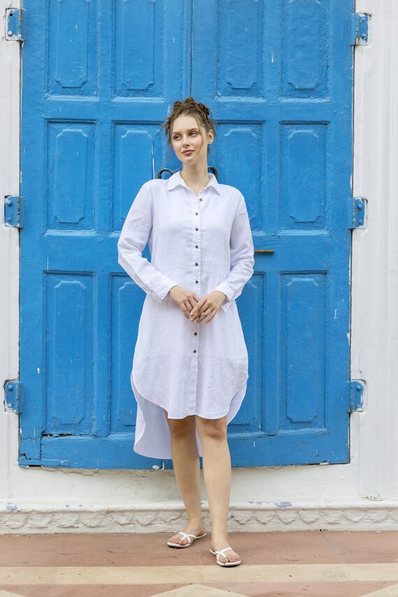 White Linen Shirt Dress With Long Sleeves, Button up Loose Fit Linen Dress, Boyfriend  Shirt - Etsy Canada