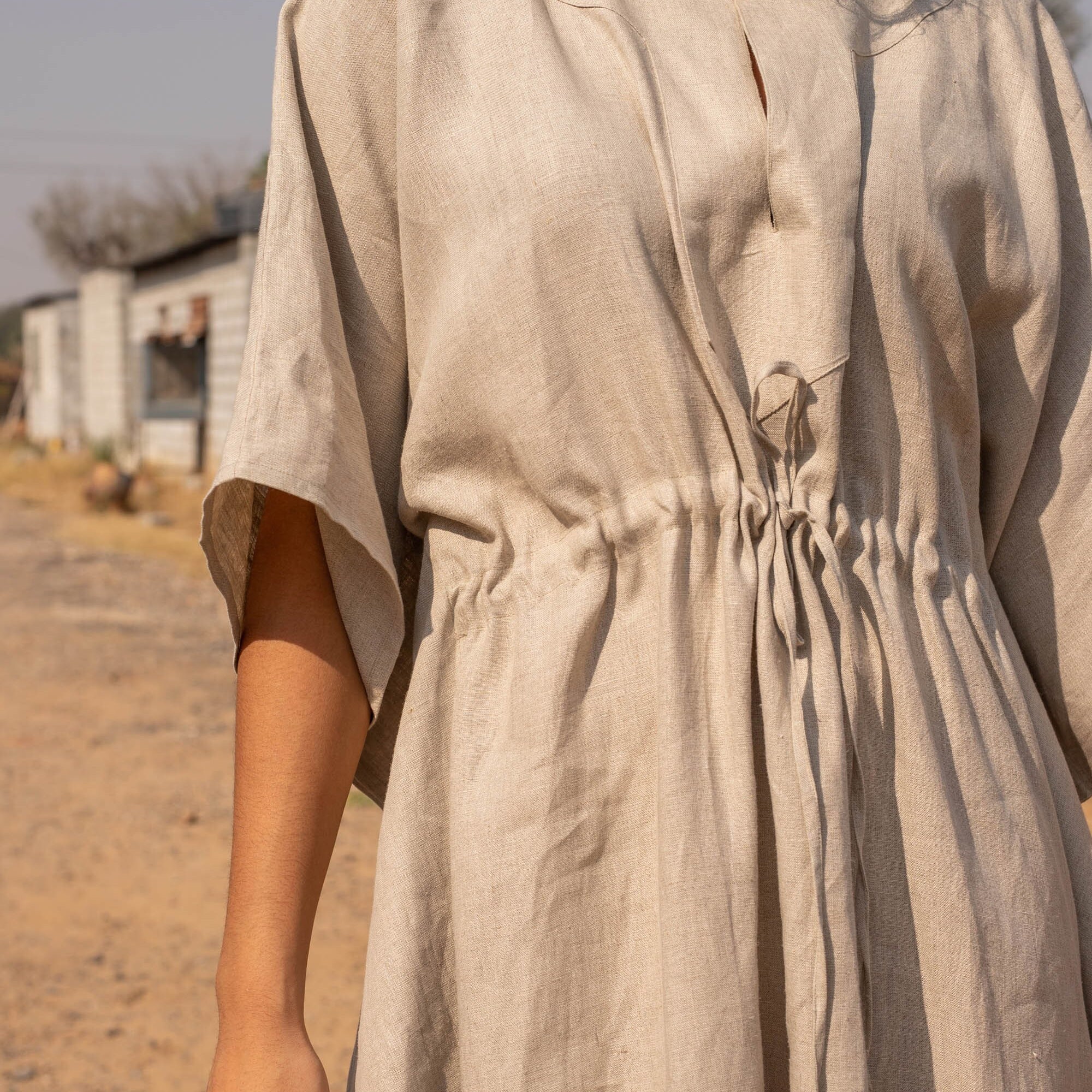 Natural Linen Kaftan Dress: Empire Waist Gown With Pockets - Etsy