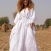 Long White Linen Kaftan Dress, Lined Summer Maxi, Waist Tie, Casual Dress With Pockets, Loose Heavy Dress For Women, Plus Size, Custom Size 