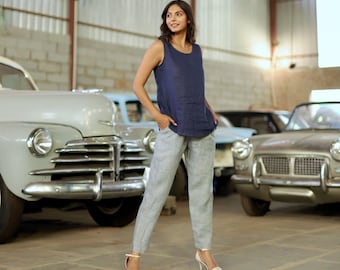 Blue Linen Tank Top: Organic Sleeveless Cami