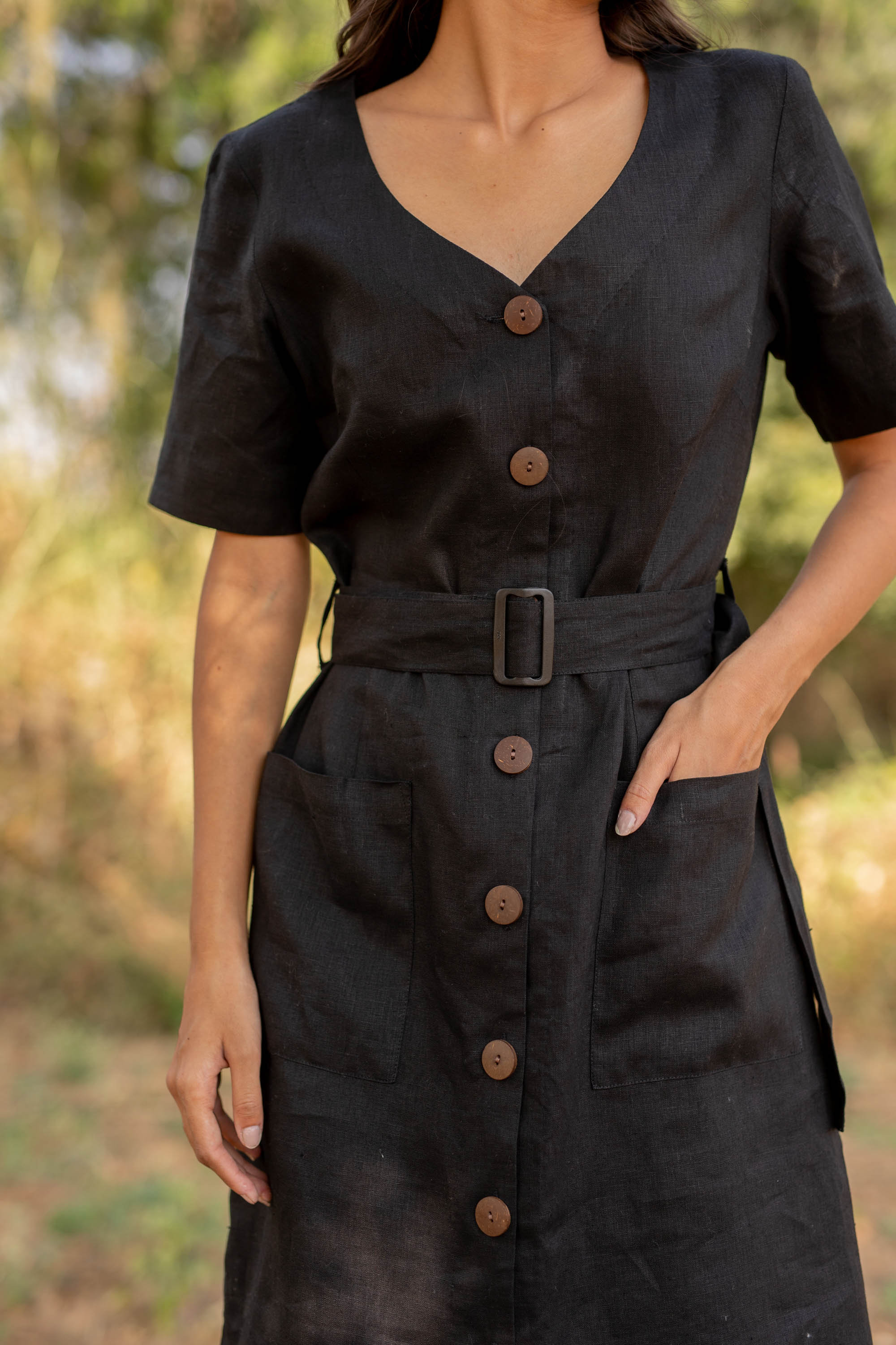 chinese dress ladies Linen Midi Shirtdress  TATA LA