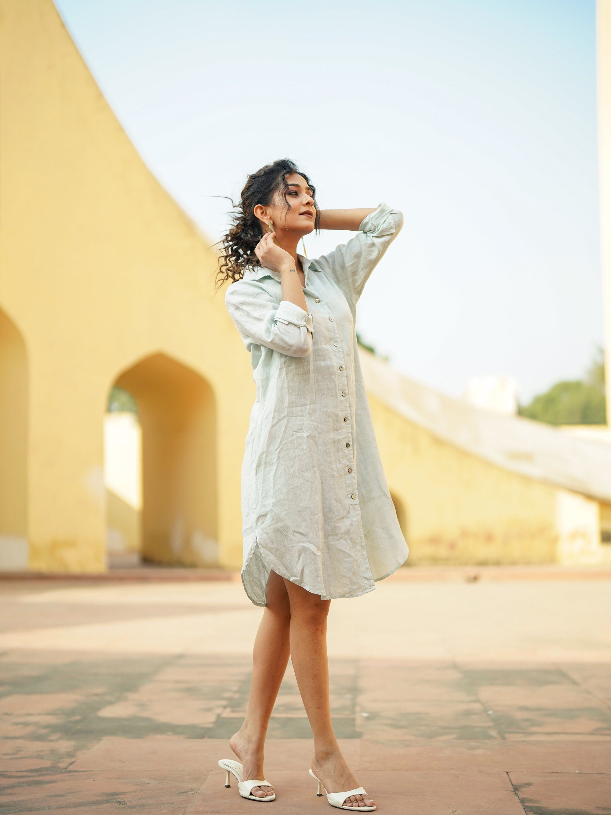 chinese dress ladies Stonewashed Linen Women Dress Silvia