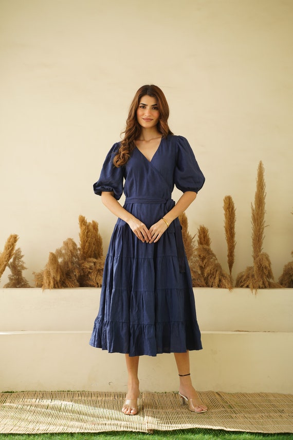 chinese dress ladies Raffie | Plum Long-Sleeve Midi Dress with Satin Wrap Skirt