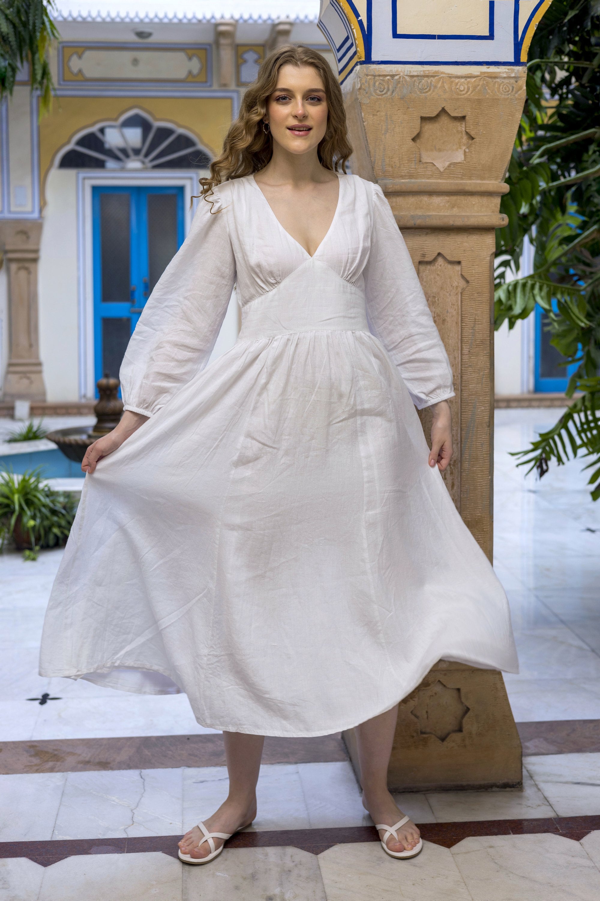 white linen long sleeve maxi dress Linen Maxi Dress GISELLE