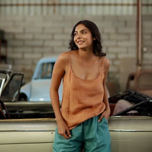 Orange Linen Camisole Top: Organic Sleeveless Cami