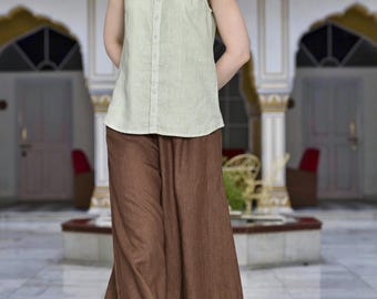 Linen Tank Top | Sleeveless Blouse with Snap Buttons, Plus Size Clothing