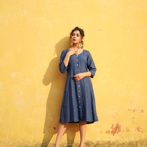 Button Down Linen Dress with Long Sleeve, V Neck Washed Linen Dress image 4
