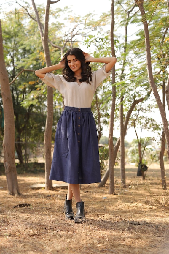 Navy Blue Linen Skirt, High Waisted Skirt, Front Button, Organic Washed, A  Line Boho Skirt, Skirt With Pockets, Plus Size Petite Clothing -  Canada