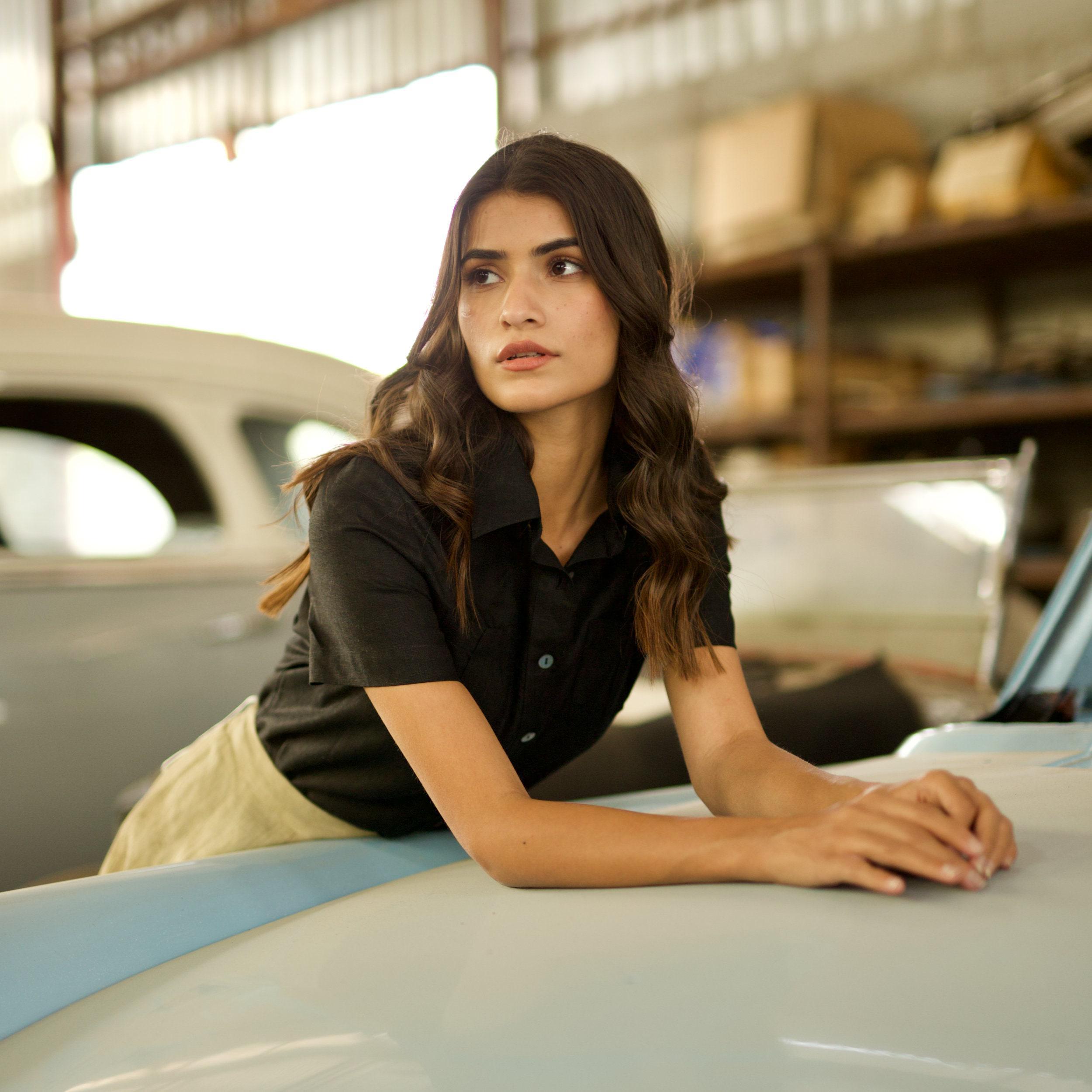 Black Linen Short Sleeve Shirt, Button up Blouse With Collar