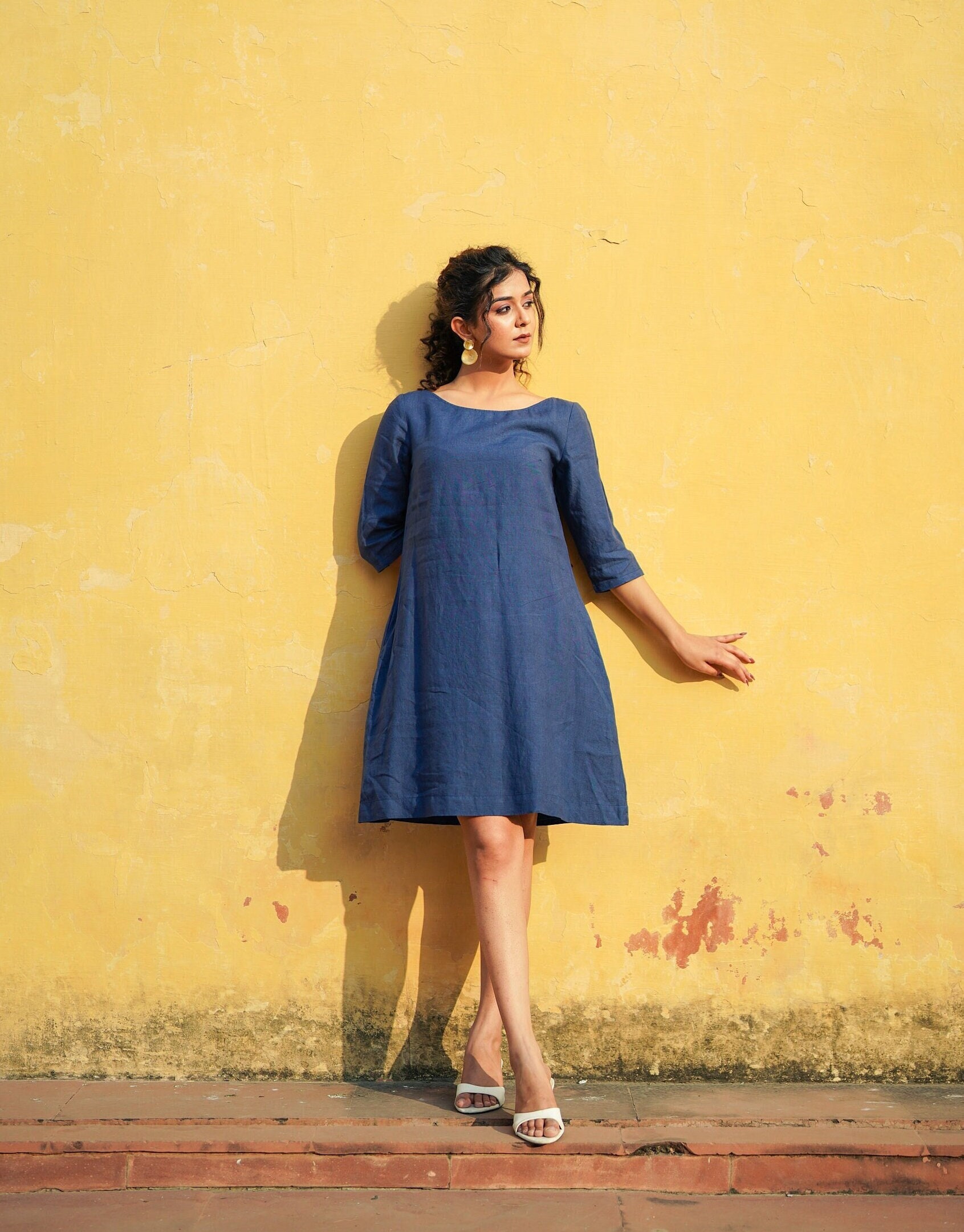 Boat Neck Blue Dress - Etsy