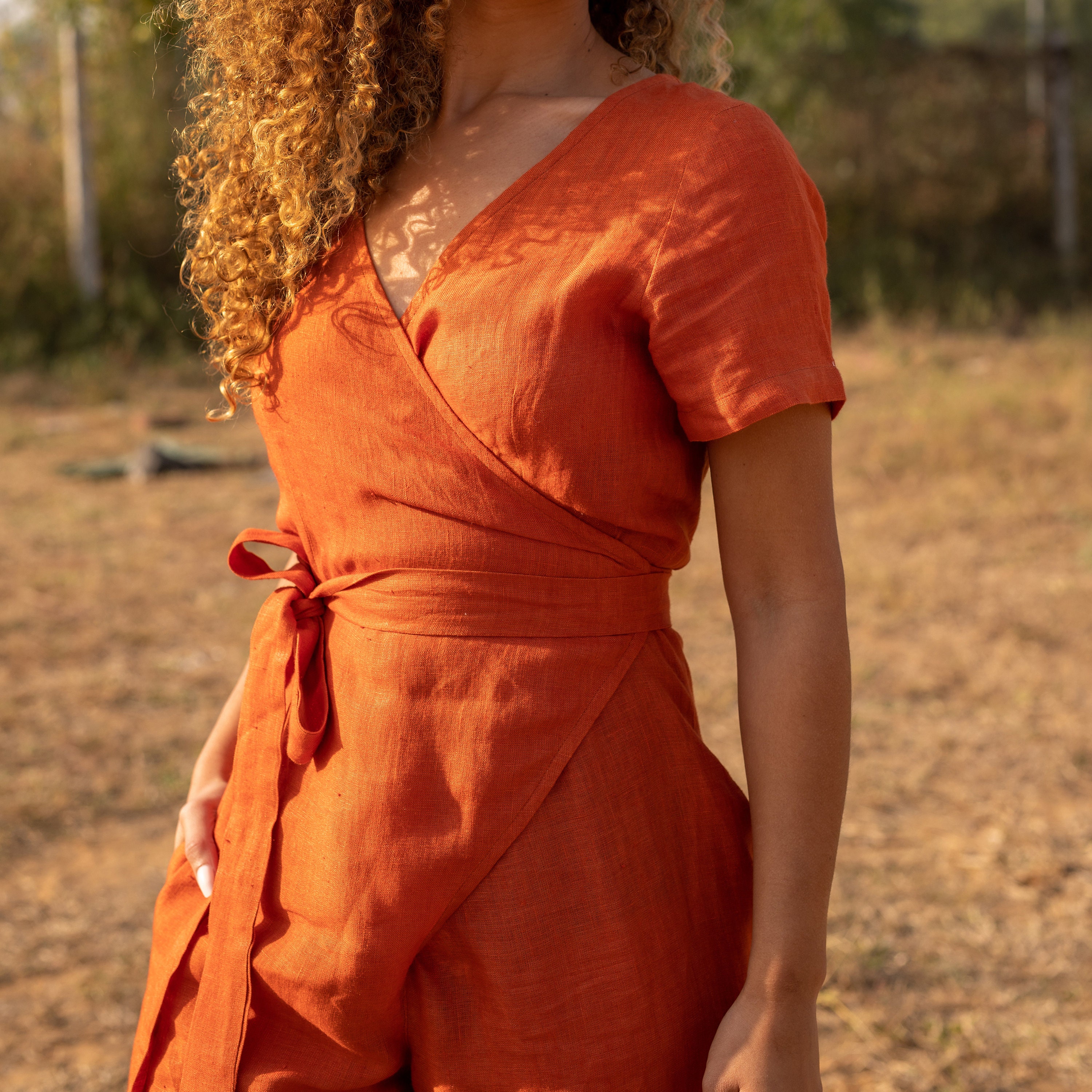 Oalirro Orange Jumpsuit Romper Sleeveless Cotton Overalls for Women Loose  Fit Cotton Linen Jumpsuit Fashion L