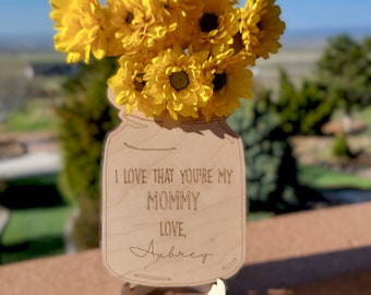 Picked for Mommy Flower Holder | Personalized Kids Flower Holder | Engraved Maple Wood Vase Stand | Mother’s Day Gift from Kids