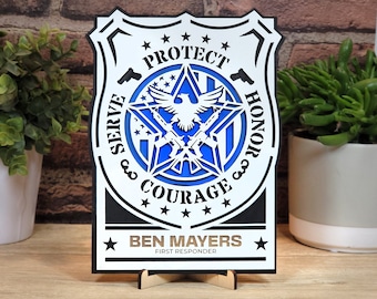 Personalized First Responder Wood Signs - Police, Firefighter, Paramedic, Dispatcher