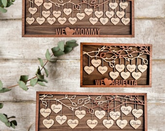 Personalized Gift for Mom | Wooden Family Tree Sign | Grandkids Names Sign | Hanging Hearts | Custom Wedding Gift | Mother's Day Gift |