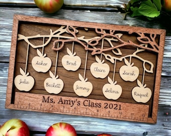 Personalized Teacher Name Sign with Student Apples | Custom Classroom Decor Gift