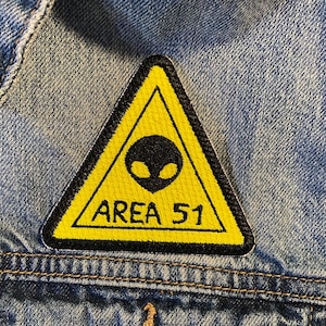 Area 51 Embroidered Patch: Alien Warning Sign, UFO Decor