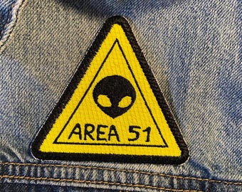 Area 51 Embroidered Patch: Alien Warning Sign, UFO Decor