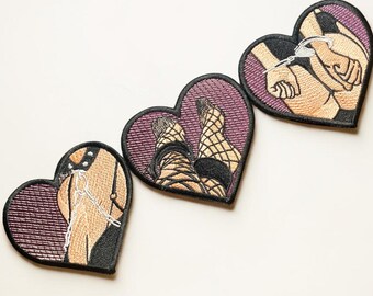 Heart Bondage Embroidered Patch Edgy Statement