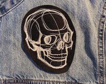 Sketchwork Skull Embroidered Patch - Minimalist Iron-On DIY Art