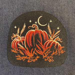 Midnight Pumpkin Patch – Embroidered Iron On, Sew On, or Hook