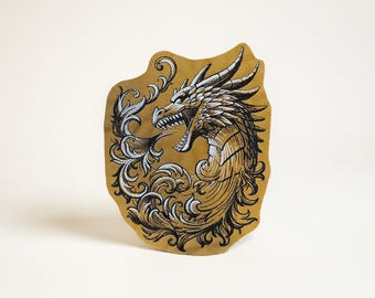 Baroque Dragon Embroidered Patch Mythical Gothic Fantasy
