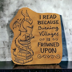 Funny Dragon Reading Embroidered Patch with Custom Size and Backing Options - Perfect for Book Lovers and Fantasy Fans