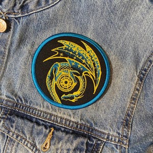 From the Sun to the Moon Dragon Patch, Iron on, Sew on, Hook Backing, 4"x4"