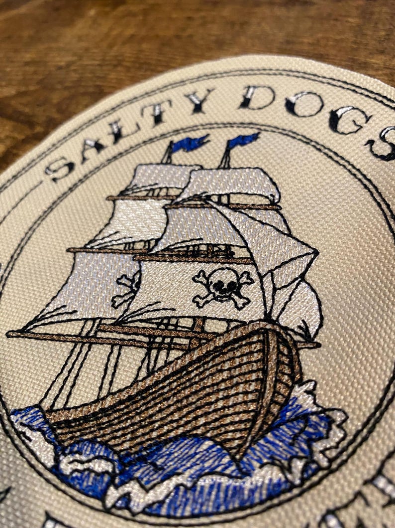 Pirate Ship Embroidered Patch Salty Dogs Nautical Rum - Etsy