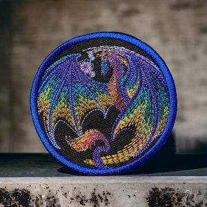 Dragon in Flight Patch - Iron-On, Sew-On, or Hook Backing - 4&quot;x4&quot;