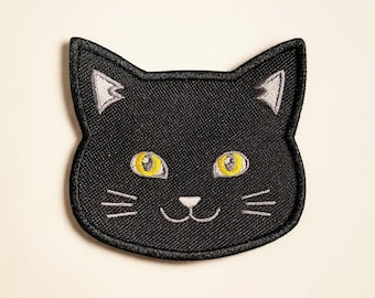 Zwarte kat geborduurde patch Witchy-badge