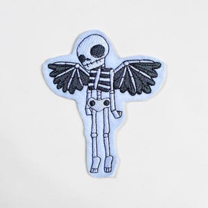 Gothic Winged Skeleton Embroidered Patch Iron On or Sew On Applique
