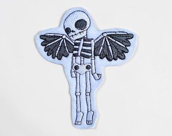 Gothic Geflügelte Skelett Gestickte Patch Eisen Auf oder Aufnähen Applikation