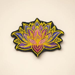 Lotus Embroidered Patch Gilded Floral Design
