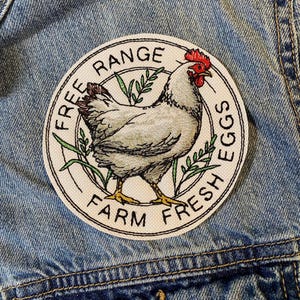 Farm Fresh Eggs Hühner Aufnäher - Rustikales besticktes Bügelbild
