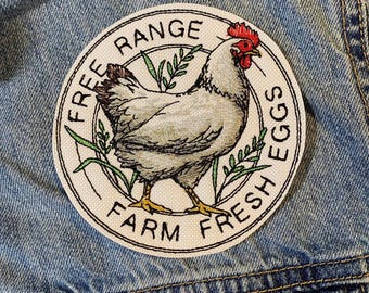 Farm Fresh Eggs Hühner Aufnäher - Rustikales besticktes Bügelbild