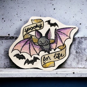 Spooky for Life Patch – Bat Embroidered Iron On, Sew On, or Hook
