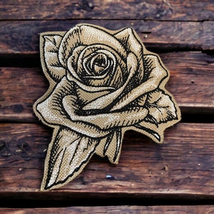 Sketched Rose Embroidered Patch, Artistic Floral Design, Iron On, Sew On, Available in Multiple Sizes