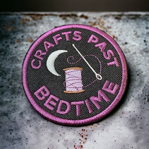 Crafty Merit Badges - Crafts Past Bedtime, Craft Patches, Iron On, Sew On, Hook Backing, Patches for Jackets, Bags, Hats