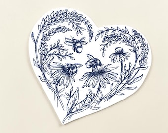 Parche bordado de abeja, flor silvestre y corazón estilo cottagecore