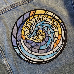 Dragon Embroidered Patch - Stained Glass Style, Fantasy Decor for Jackets, Bags, Medieval Accessory